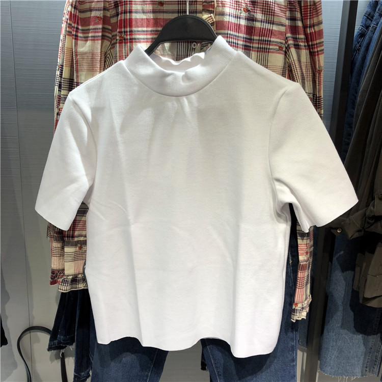 Spring Ribbed Soft Loose-Fitting Half-Turtleneck Pullover T-Shirt Short-Sleeve High-Waisted Base Shirt Spring Ribbed Soft Loose-Fitting Half-Turtleneck Pullover T-Shirt Short-Sleeve High-Waisted Base Shirt