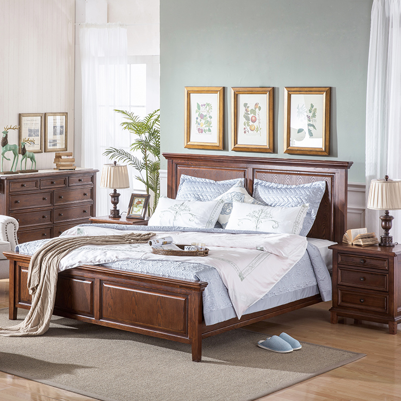 American style country solid wood bed master bedroom 1.8 meters double bed high box storage bed 1.5 meters bedroom complete furniture