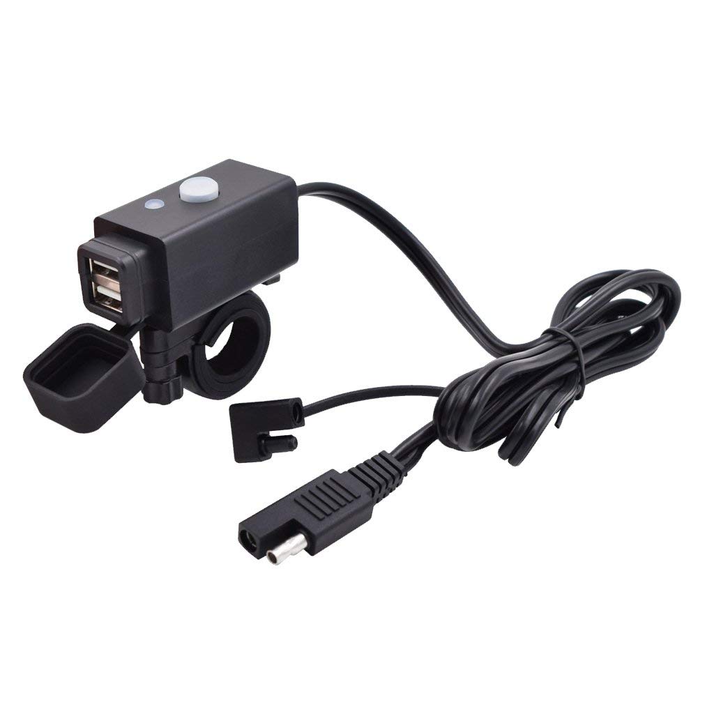 Harley Davidson uses dual USB car-style concealed chargers for phone gps gopro, etc.