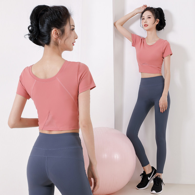Yoga clothes women Summer beginners Short sleeves Slim Net Red Temperament Casual Gym Fitness Room Running Sports Suit