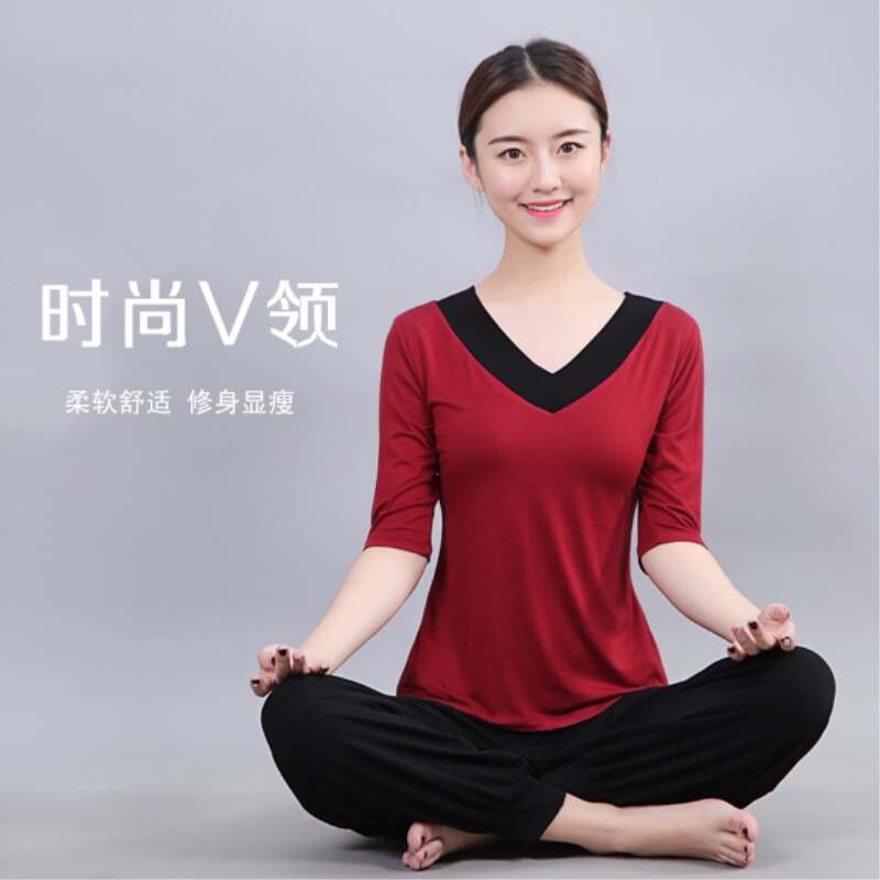 Yoga clothes women professional high-end Modal cotton yoga exercise fitness set women's short sleeves slim loose autumn and winter model