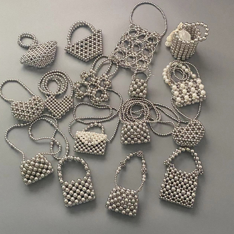 Silver Collection Pearl Bag for Women, Internet Celebrity Small Crossbody Bag, Versatile Mini Retro Handmade Woven Ins Pearl Bag