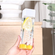 ins wind minimalist square plastic water cup female student anti-fall portable flat net red shake-up movement with hand mug