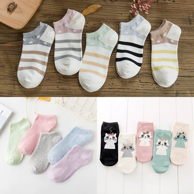 5/10 đôi tất thuyền nữ mùa xuân và mùa thu màu tinh khiết vớ ngắn màu kẹo màu vớ bông khử mùi nông miệng vớ thể thao đơn giản hoang dã - Vớ thể thao