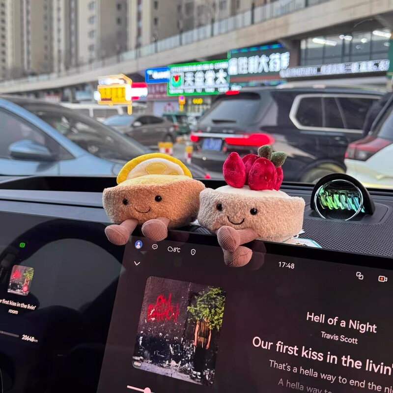 Cute Strawberry Lemon Cake Car Dashboard Ornament Cartoon Doll Car Screen Interior Decoration Creative Item