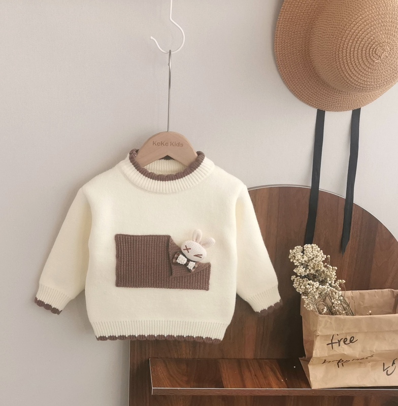 2026 Autumn and Winter New Style Girls' One-Piece Fleece Sweater, Thickened and Fleece-Lined Knitwear, Inner Layer with Lamb Wool, Pullover Round Neck