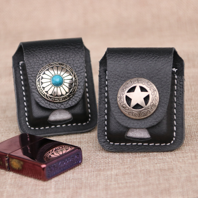zippo lighter holster leather cowhide kerosene lighter cover Suluo lighter treasure accessories snap button hollow