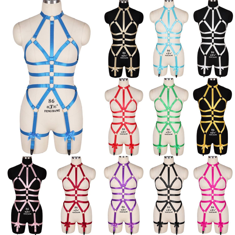 Sexy Bow Garter Belt Set Stockings Non-Slip Body Straps Adjustable Restraints Hot Girl Outfit Trendy