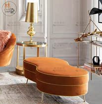 Light luxury stainless steel fabric shoe changing stool modern minimalist bedroom bed end stool designer curved sofa stool bench
