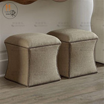 American-style solid wood changing shoe stool fabric rivet sofa stool neo-classical fashion creative foot stool home modern dressing stool