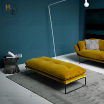 Modern minimalist fabric sofa stool Nordic light luxury stainless steel pull buckle shoe stool living room rectangular footrest