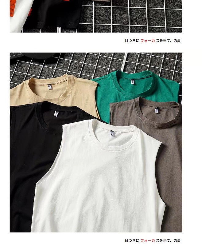 Mùa hè áo thun không tay rộng tay nam cộng với phân bón XL đẹp trai hoang dã thấm mồ hôi áo thun cotton mỏng T - Áo vest cotton vest khoác nam