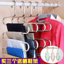 Telescopic folding multifunctional multi-layer trouser rack pants hanger household magic trouser clip wardrobe storage artifact pants hanger