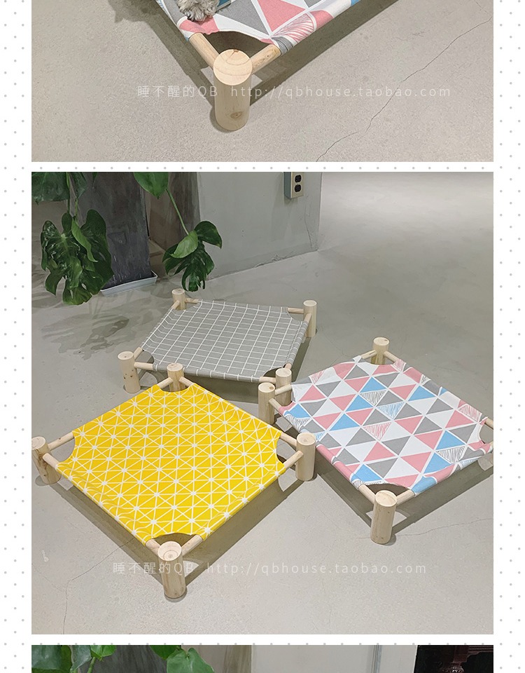 Vật nuôi QB ins mèo Bắc Âu xả gỗ rắn Teddy chó giường khỏi mặt đất nệm gỗ có thể giặt được giường cắm trại bốn mùa võng - Cat / Dog hàng ngày Neccessities Máng ăn cho chó con