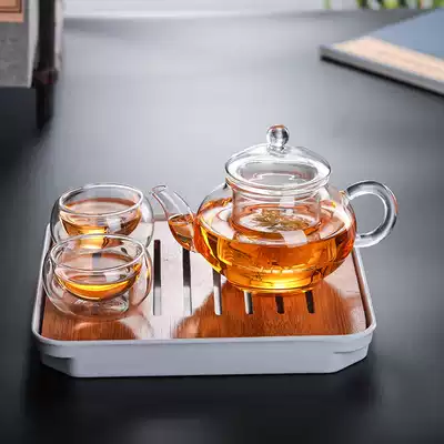 Mini small teapot Heat-resistant glass flower teapot Transparent Kung Fu tea set Filter tea maker Household trumpet