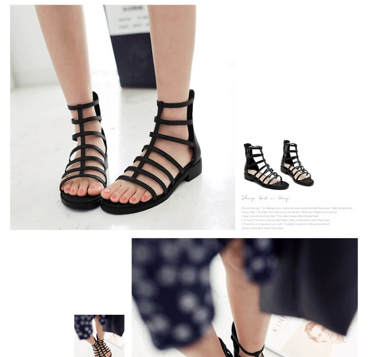 Mùa hè Hàn Quốc giày đế thấp đế thấp phối dây mỏng kết hợp giày sandal nữ cao gót da gợi cảm cùng style - Kính khung
