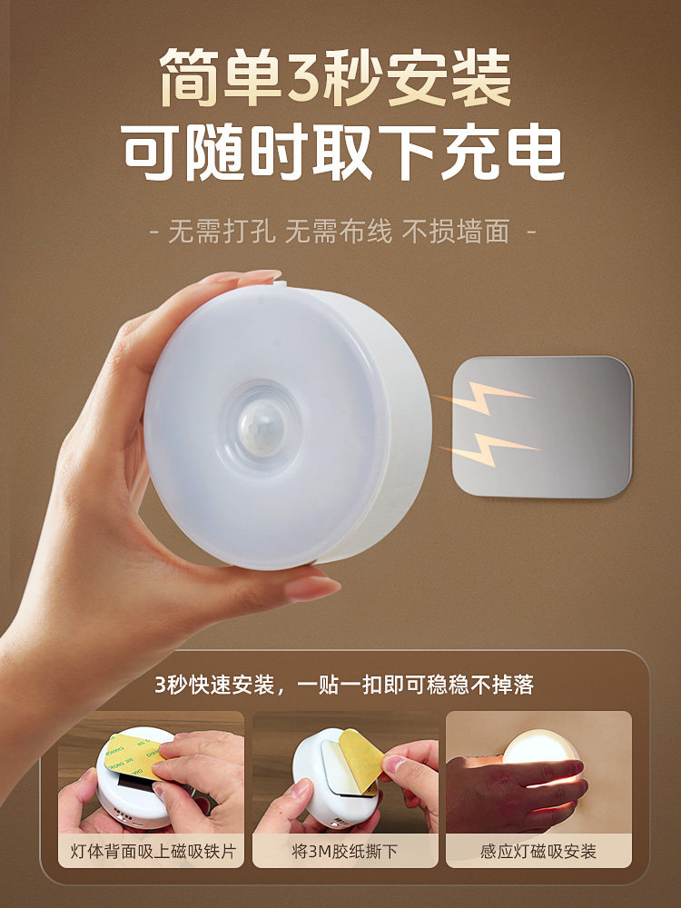 Intelligent Human Body Automatic Sensing Night Light, Magnetic Charging, Large Capacity, Lights up When Someone Gets up at Night, and Turns Off When Someone Leaves