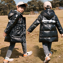 Boys and girls long disposable down jacket thickened blue white black coat big boy hooded cotton jacket clothes Winter