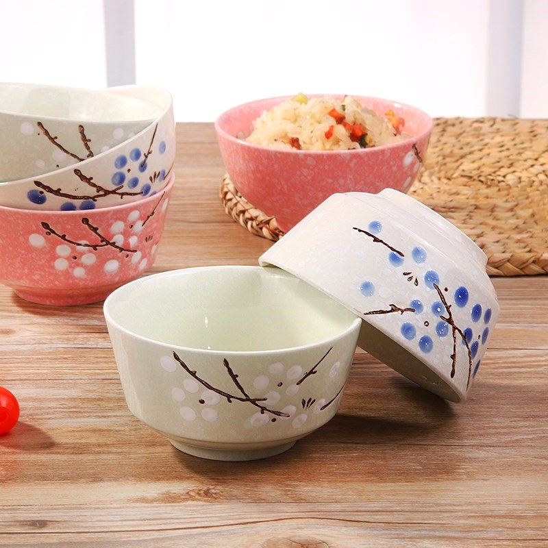 Drop-proof children's rice bowl Home Korean version of Japanese porcelain bowl Cartoon ceramic personality eating single tableware ceramic bowl 