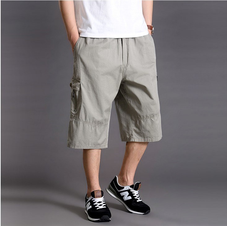 Middle-aged 7-point dad high-waisted summer shorts thin elastic old man 7-point pants grandpa belt men's Hugh 