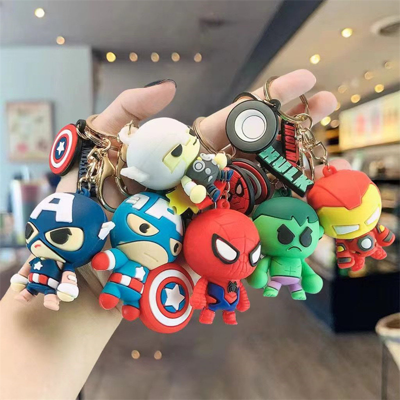 Creative Anime Character Silicone Captain America Iron Man Hulk Keychain Men's and Women's Car Accessories
