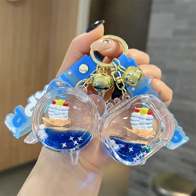 Acrylic Oil-Filled Smooth Sailing Ship Quicksand Bottle Keychain Cute Floating Doll Cruise Ship Pendant Small Gift