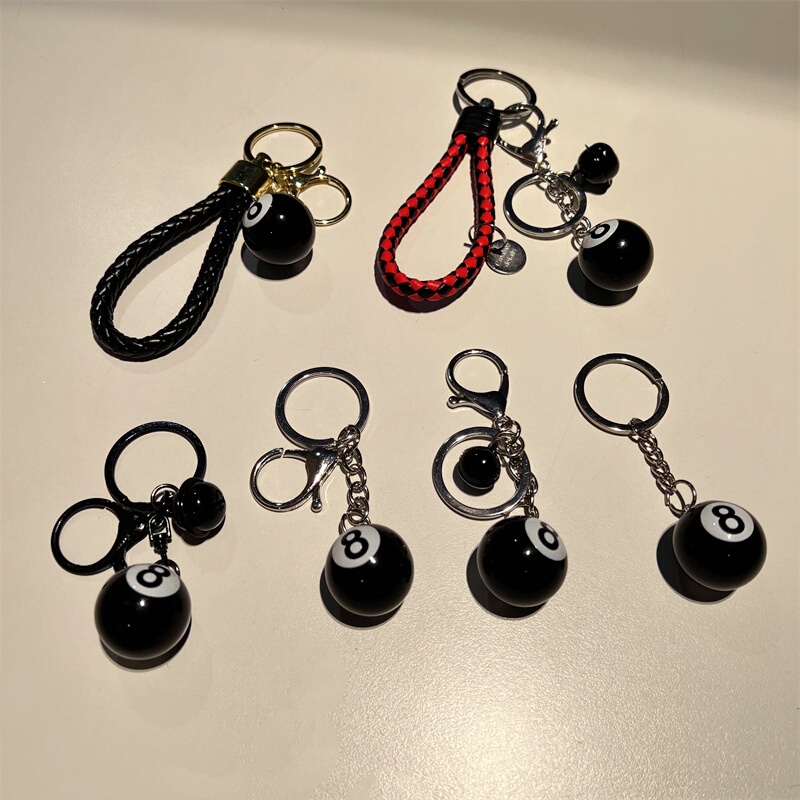 Creative and Cute Black Eight-Ball Keychain Acrylic Billiard Keychain Men's and Women's Bag Accessories Small Gifts Wholesale