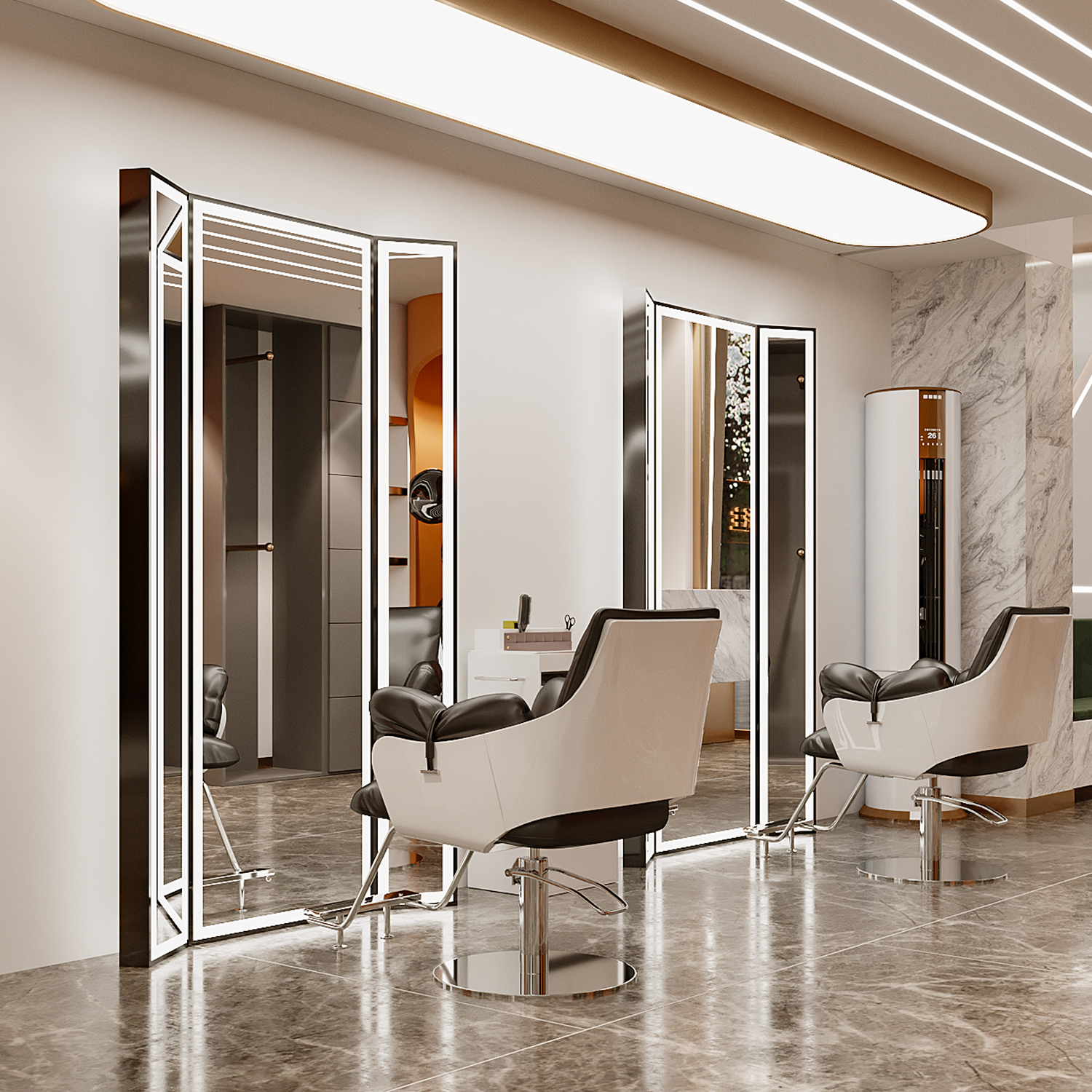 Haircut Shop Haircut Mirror Desk Net Red Upscale Triple Laminated Mirror Beauty Hair Shop Floor Double Mirror Hair Salon Special Hairdresner Mirror