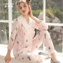 Maternity pajamas Summer thin cotton gauze monthly clothes Spring and autumn postpartum lactation feeding July 9 maternal breathable