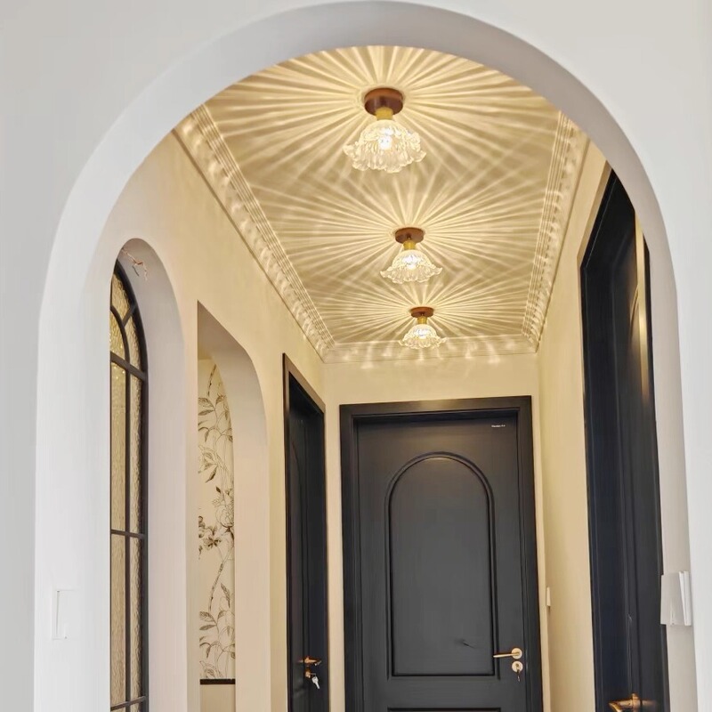 French-Style Vintage Crystal Ceiling Light for a Stunning Corridor, Mid-Century Balcony, Cloakroom, Entryway, Foyer, and Hallway