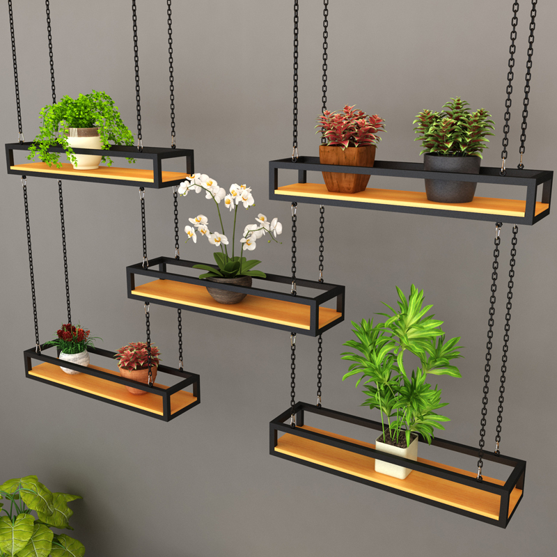 Creative Aerial Iron Art Hanging Ceiling Flower Stand Industrial Style Bar Counter Restaurant Green Plant Hanging Rack Decorative Shelf