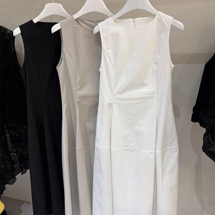 White Floral Sleeveless Tank Dress 2026 Summer New Style Petite Black Commuter Waist-Cinching Slimming Long Dress White Floral Sleeveless Tank Dress 2026 Summer New Style Petite Black Commuter Waist-Cinching Slimming Long Dress