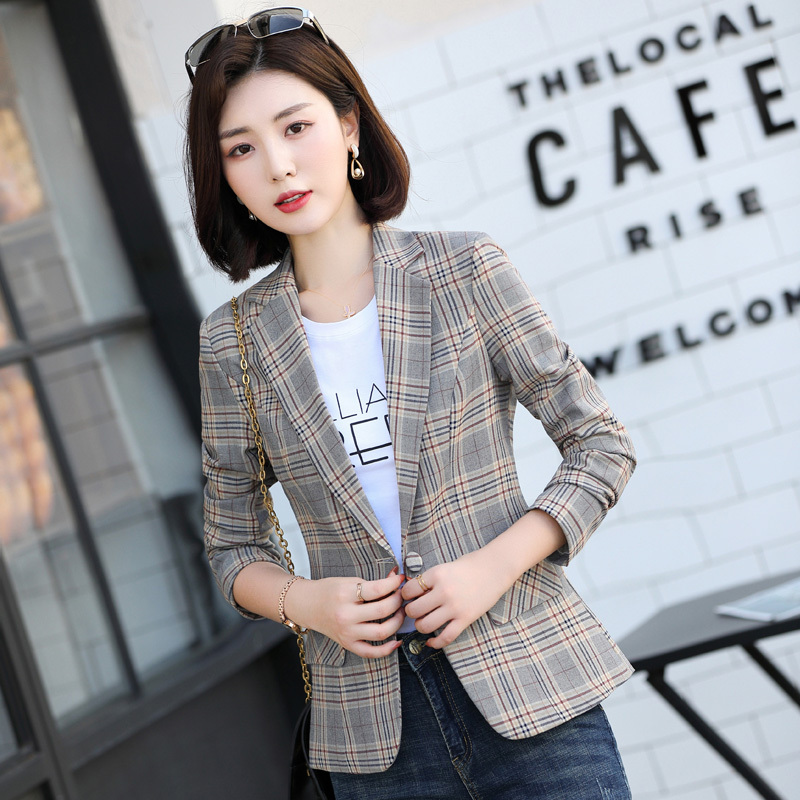 Plaid Blazer for Women 2025 Autumn New Casual Retro Korean Style British Style Long-Sleeved Trendy Suit Jacket