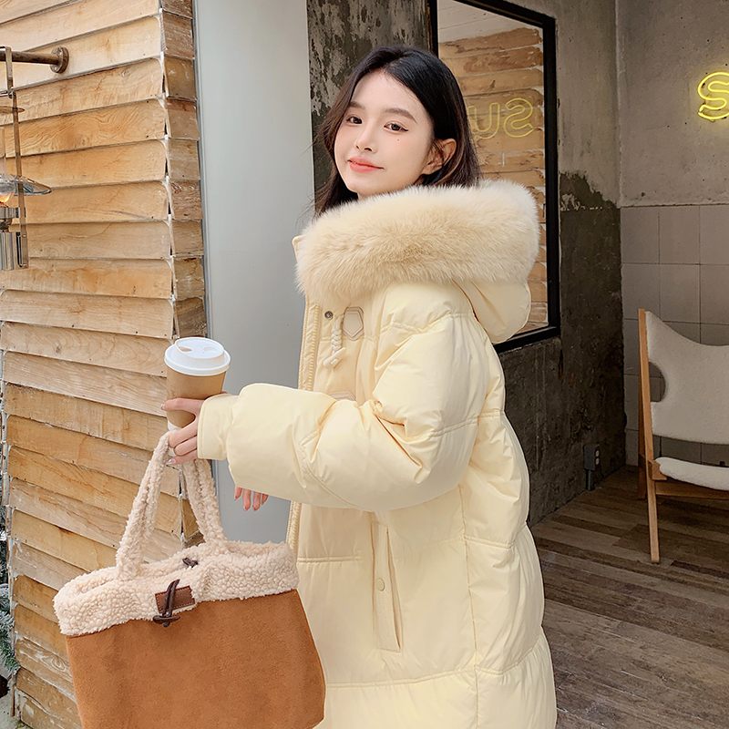 Shuyao Women's down Jacket Winter 2025 New Mid-Length Style with Horn Buttons, Super Stylish with Large Fur Collar, Thickened Long Over-The-Knee Length