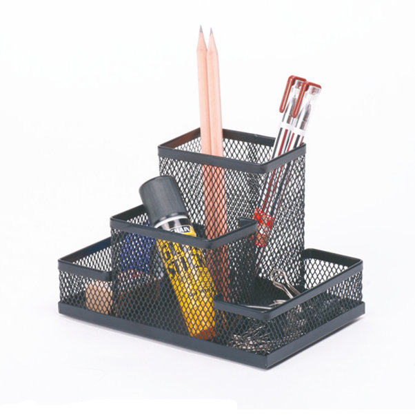 Creative Pen Holder Composition Multifunctional Metal Mesh Four Lattice Housed Office Study Pencil Case New Square