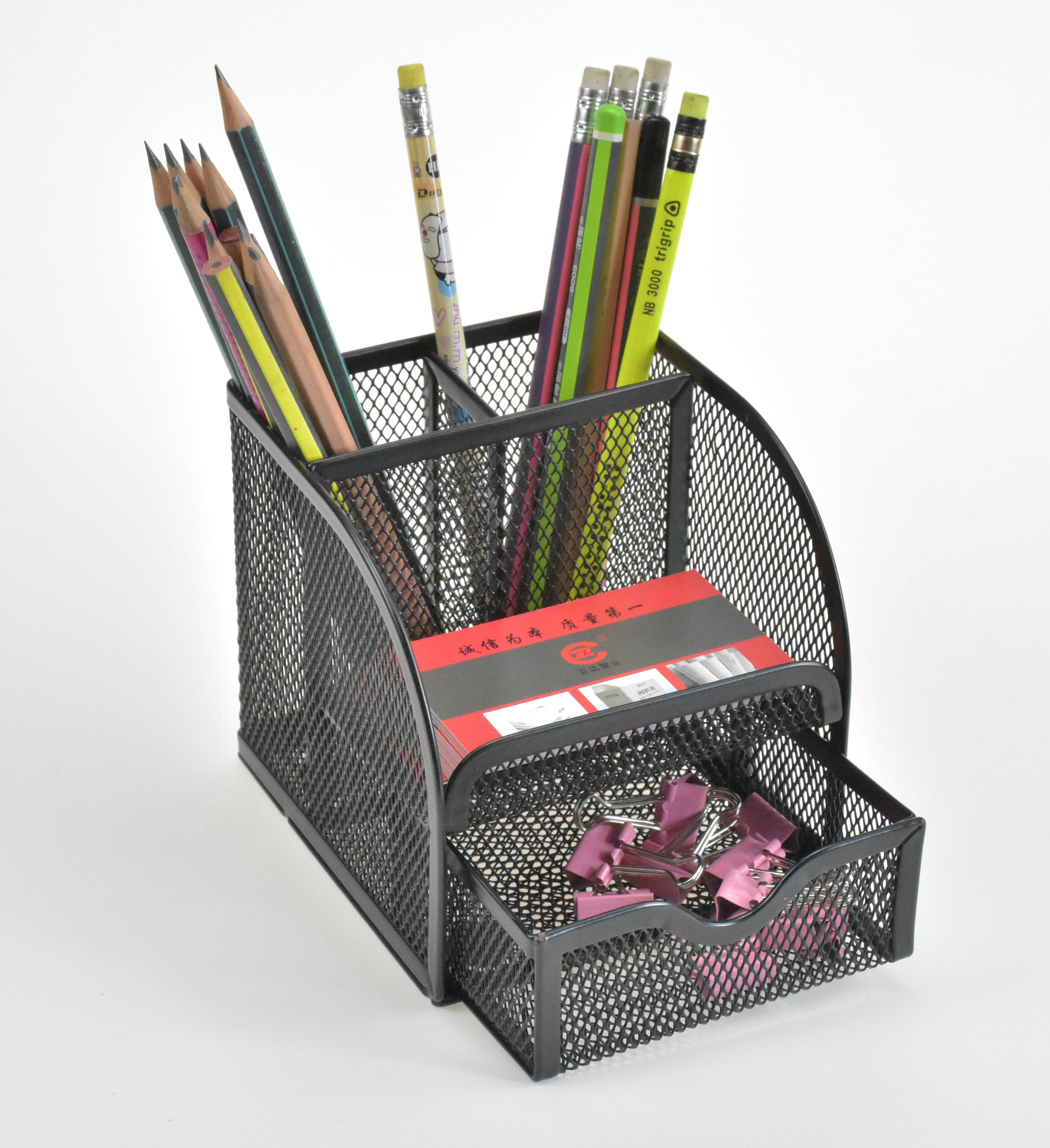 Pen holder stationery creative stylish latticed desktop finishing metal hollowed-out accommodating pendulum Nordic wind minimis