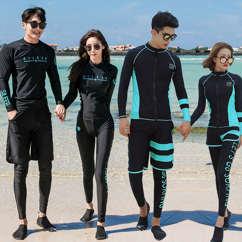 Korean diving suit split quick drying clothes zipper sunscreen jellyfish men's and women's long-sleeved swimsuit surf suit couple set