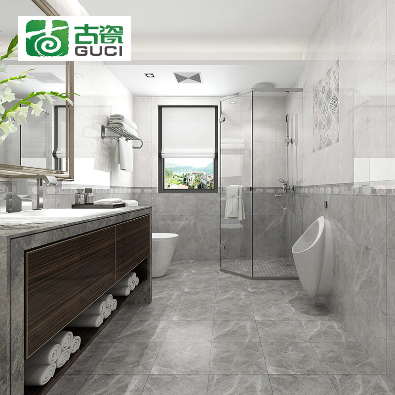 Foshan simple gray powder room tiles Kitchen wall tiles Toilet non-slip floor tiles Toilet bathroom floor tiles