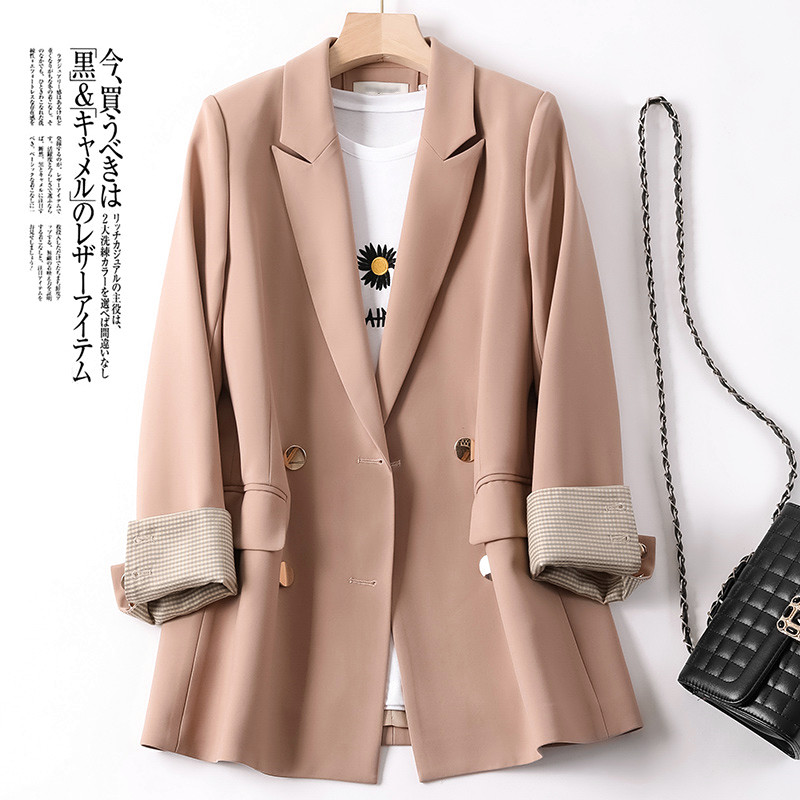 Pink suit jacket women's spring and autumn 2022 new casual fashion all-match high-end fried street suit jacket trend