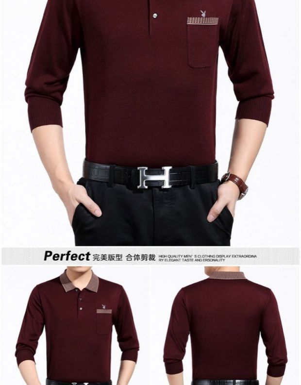 Playboy áo thun dài tay mùa thu đông mới cộng với nhung dày nam trung tính ve áo bỏ túi bố shirt versace