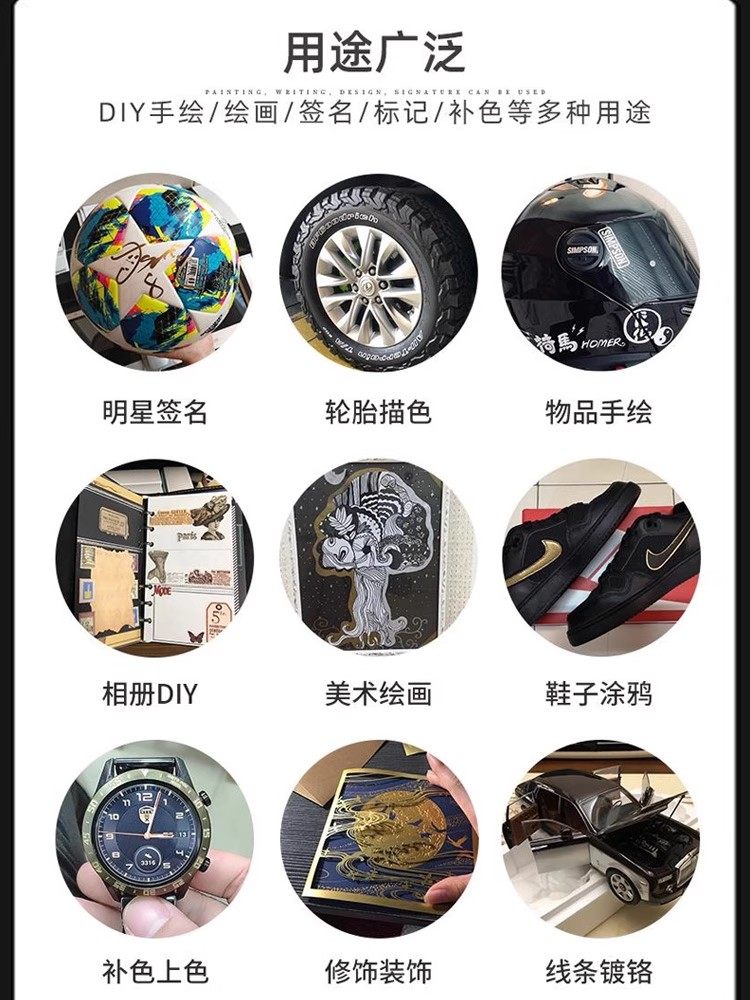 Japanese Cherry Blossom Paint Pen, Waterproof and Non-Fading, Gold Signature Pen, Celebrity-Specific Metallic Silver Touch-Up Oil-Based White Marker Pen, Black Signature Pen, Polaroid Photo Paper Graffiti Pen