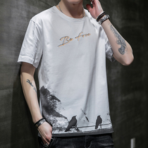 T-shirt Mens Short Sleeve 100% Cotton Summer Leisure Korean Print Fashion T-Shirt Loose Joker Cotton Half Sleeve