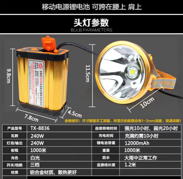 Taizhong Star 8836 chói tách loại led sạc siêu sáng chiếu sáng ngoài trời câu cá ngoài trời đèn pin lithium pin miner đèn pin led mini