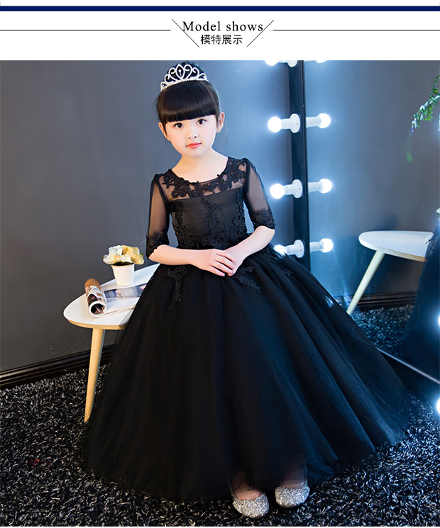 2018 trẻ em mới tay dài công chúa váy cô gái đen lớn mô hình sàn catwalk dạ hội trang phục quý phái mùa hè bộ vest dự tiệc cho bé trai
