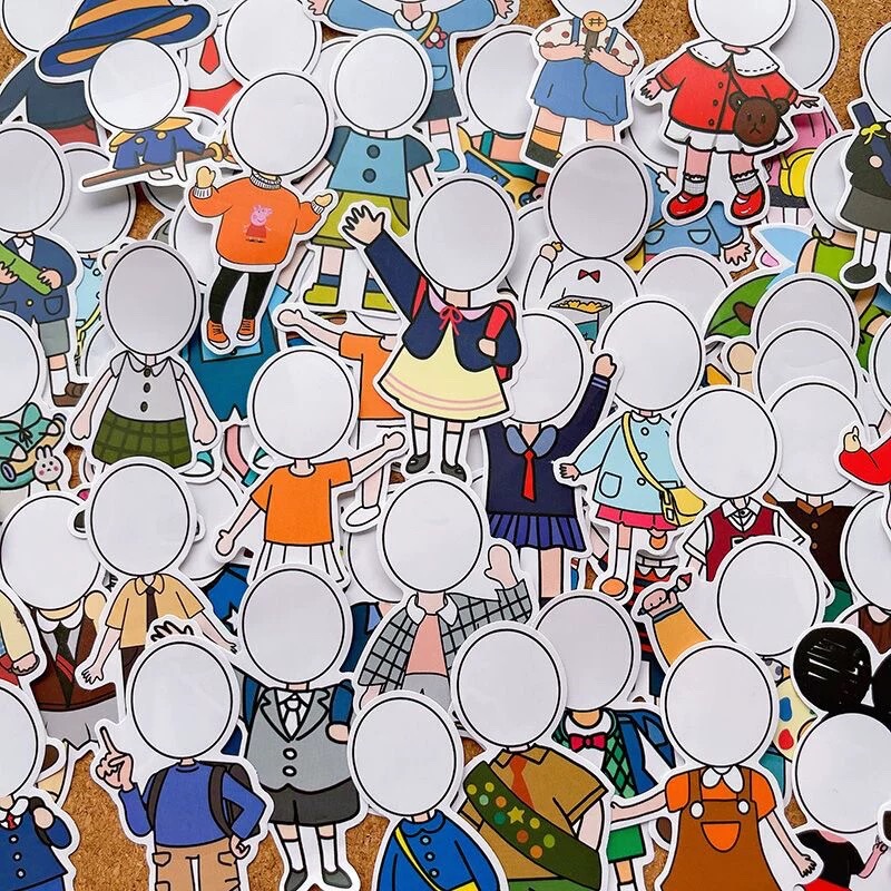 Kindergarten Class Bulletin Board Decoration Cartoon Headless Self-Portrait Body Shape Growth Photo Album Decorative Stickers