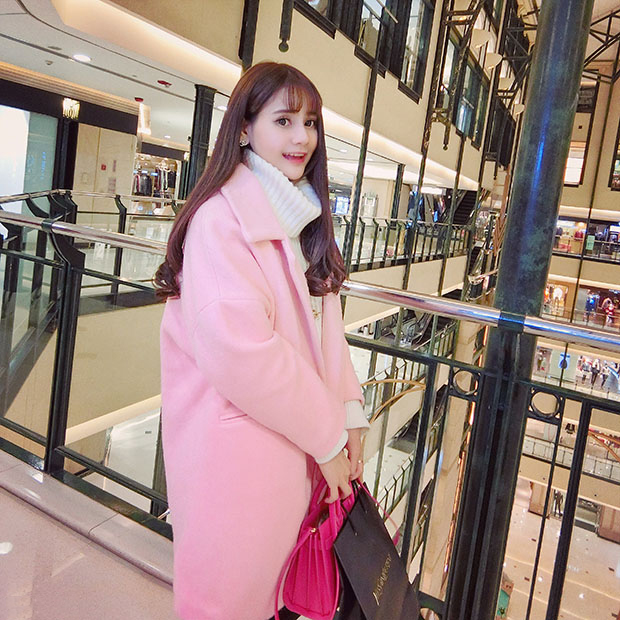 Mùa đông mới Hàn Quốc phần dài áo len Hàn Quốc phiên bản của màu hồng lỏng 过 loại trên đầu gối áo len nữ dày áo choàng dạ nữ mùa đông