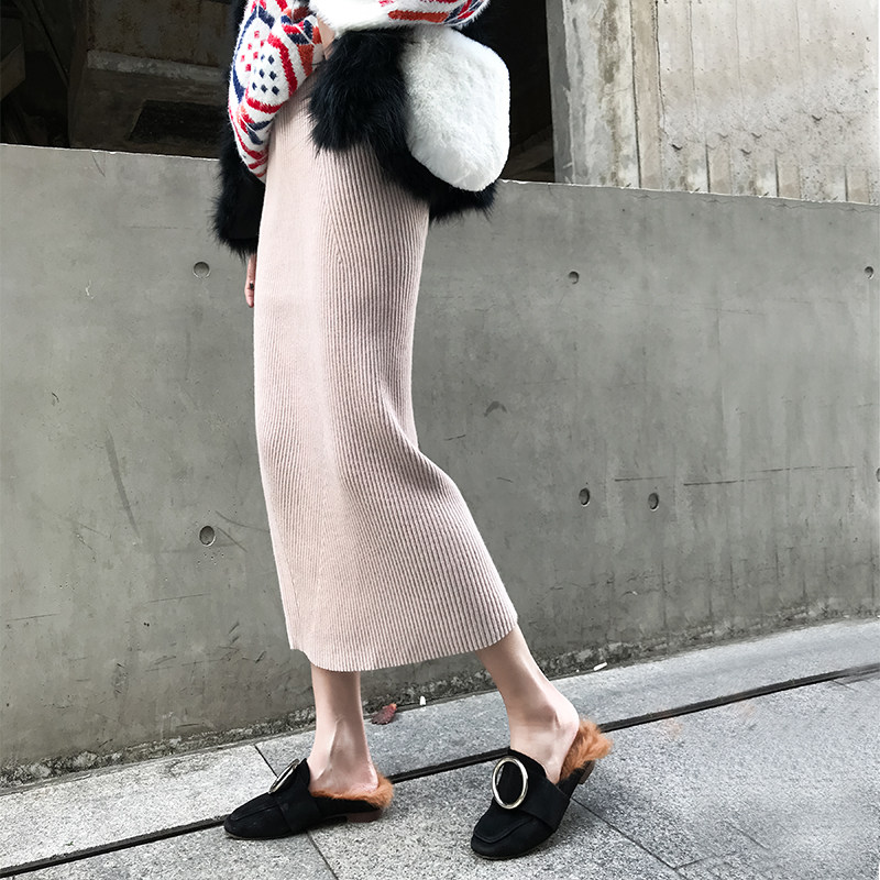 Pregnant women knitted skirt Korea 2022 new autumn and winter mid-length one-step long skirt with belly support woolen hip skirt