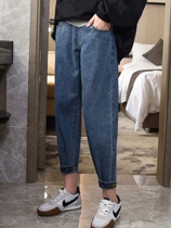 Pregnant Woman Jeans Spring Autumn Out of Loose Casual Harun Old Daddy Pants Wide-legs Slim 90% Pants