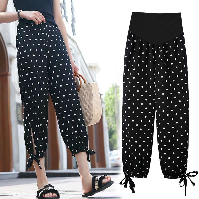 Pregnant Woman Snowspun Broadlegged Pants Summer Thin light cage pants 70% Summer wave points loose pants bunches 80% Pants Summer