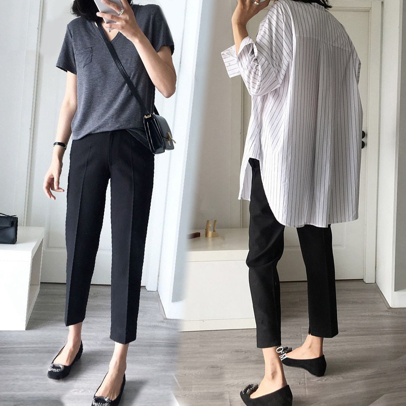 Maternity nine-point pants 2020 autumn thin Korean loose casual suit pants Straight wide-leg pants black leggings